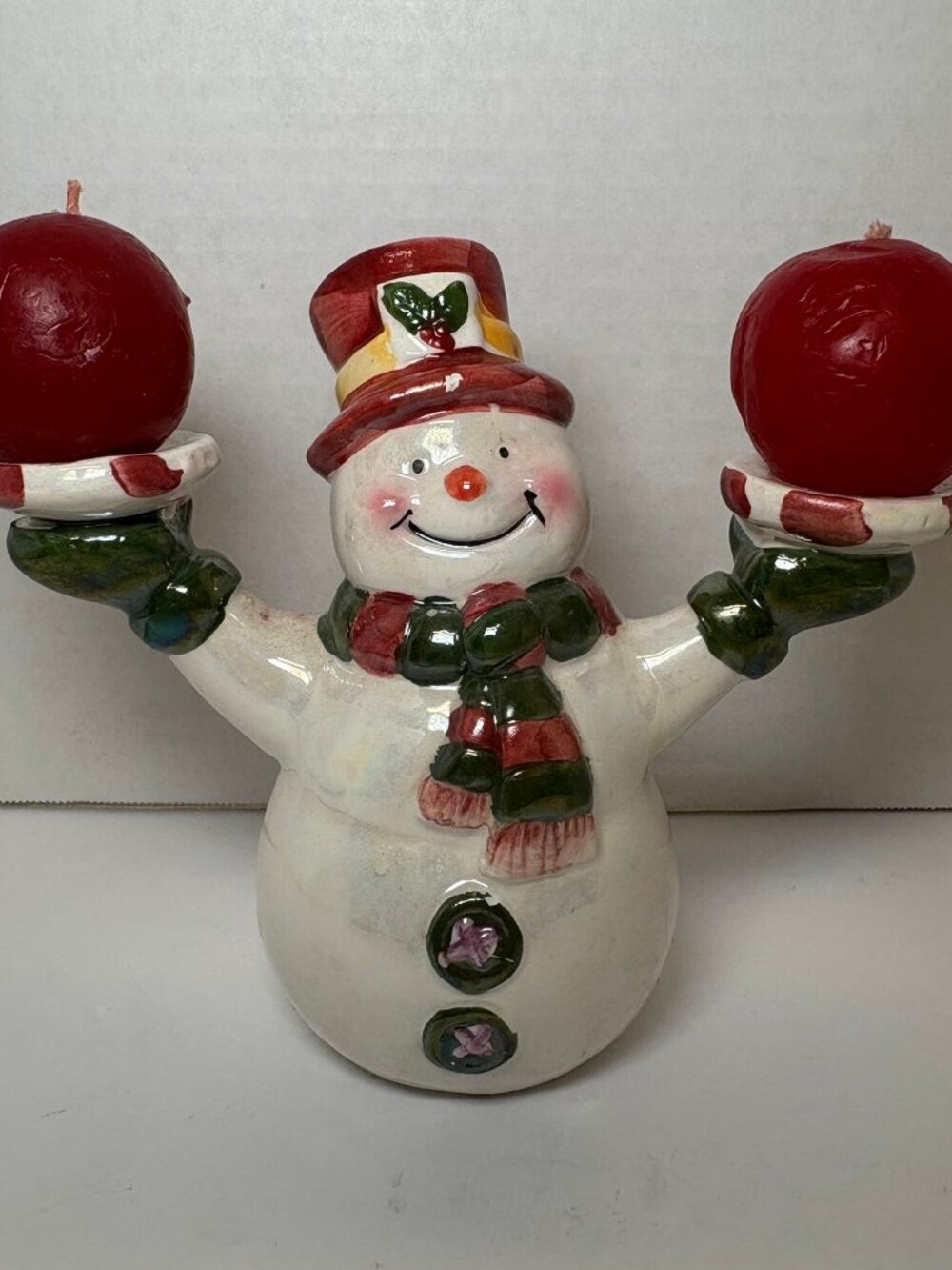 VTG Ceramic Snowman Snow Frolic Imagination in Action sphere candle holder rare